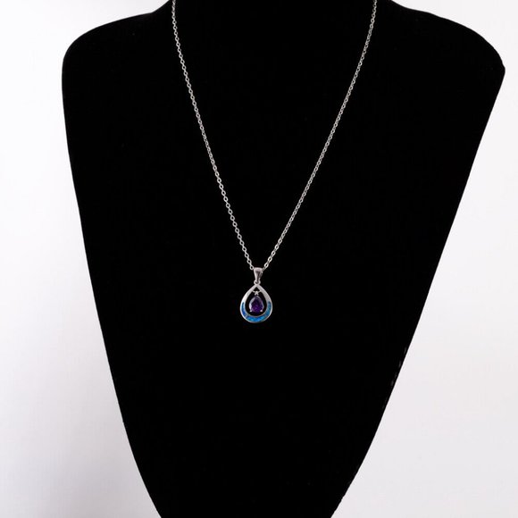 925 Sterling Silver Blue Opal Teardrop Mystic Topaz Necklace - Picture 7 of 10